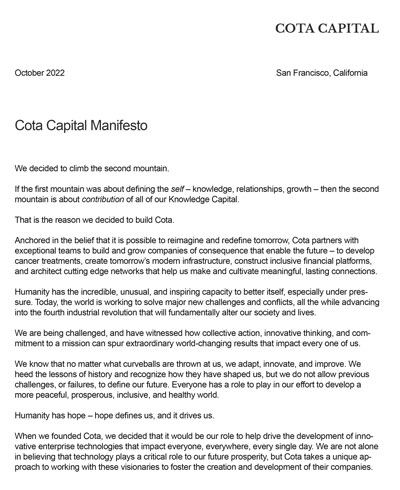 Cota Capital Manifesto